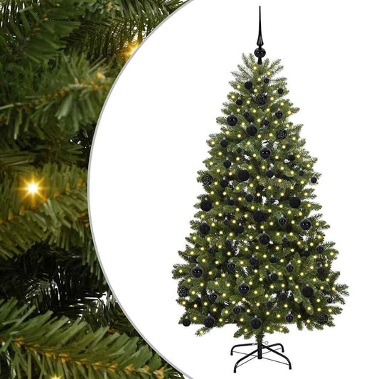 Artificial Hinged Christmas Tree 180 cm 300 LEDs Warm White PVC
