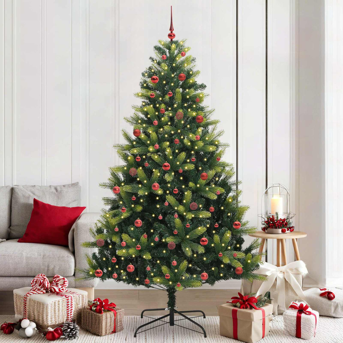 Artificial Hinged Christmas Tree 300 LEDs Green 210 cm