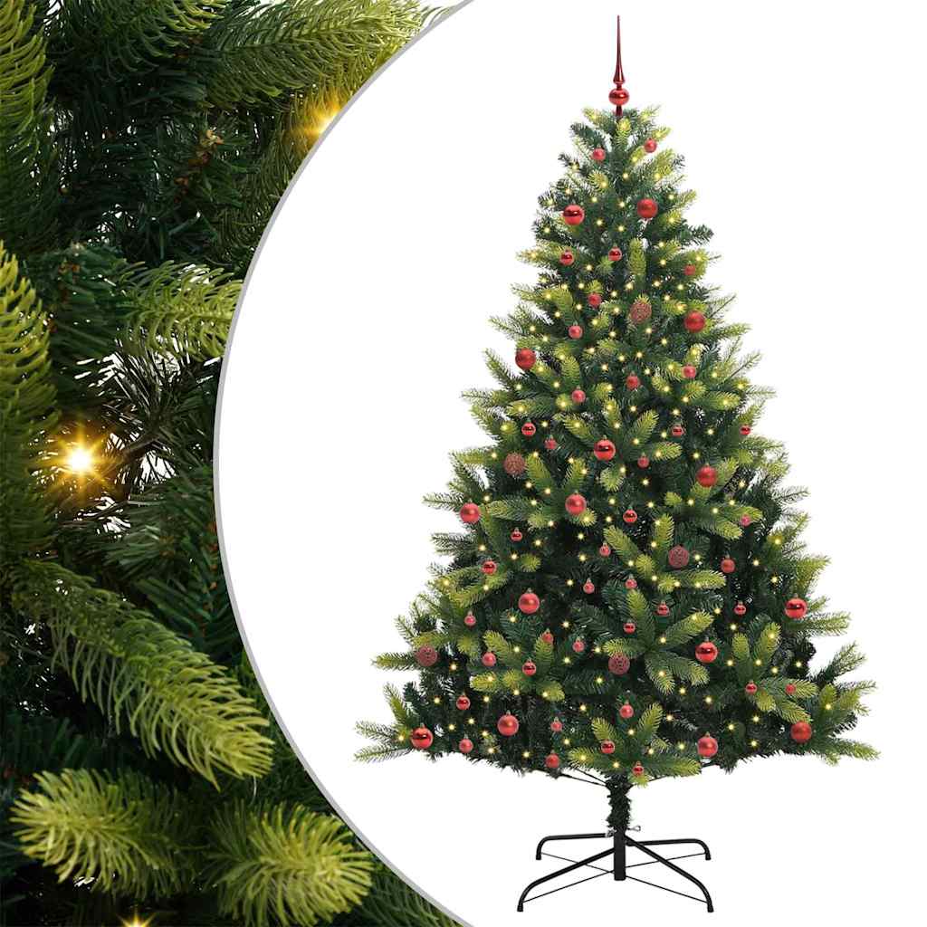 Artificial Hinged Christmas Tree 300 LEDs Green 210 cm