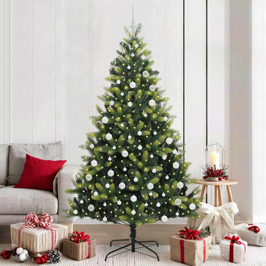 Artificial Hinged Christmas Tree 300 LEDs Green 210 cm