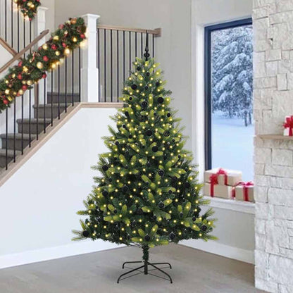 Artificial Hinged Christmas Tree 300 LEDs Green 240 cm