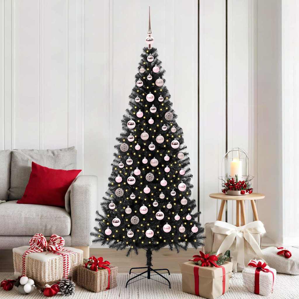 Christmas Tree with 300 LEDs with Stand Black 180 cm PVC