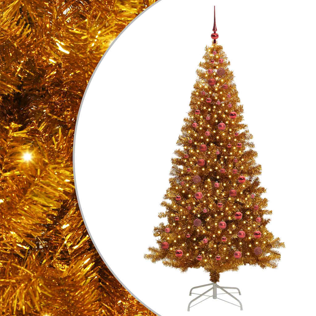 Christmas Tree with LED Light Gold 210 cm PET and Steel
