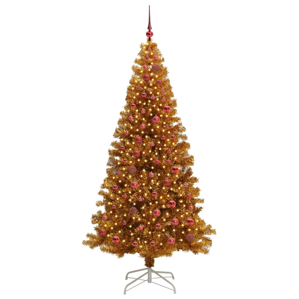 Christmas Tree with LED Light Gold 210 cm PET and Steel