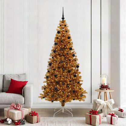 Christmas Tree with LED Light Gold 210 cm PET and Steel