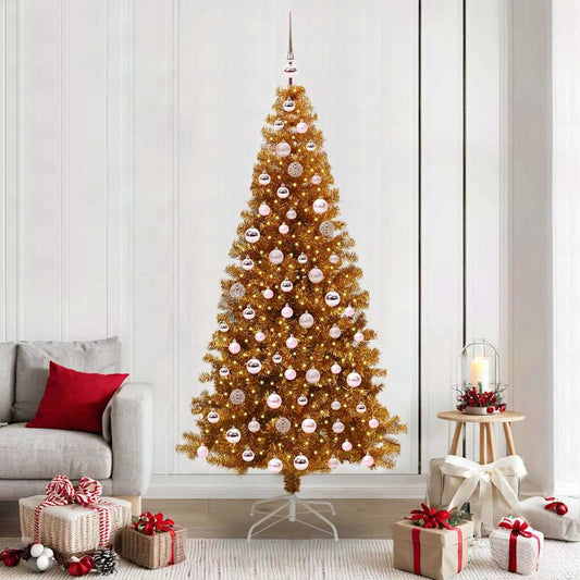 Christmas Tree with LED Light Gold 210 cm PET and Steel
