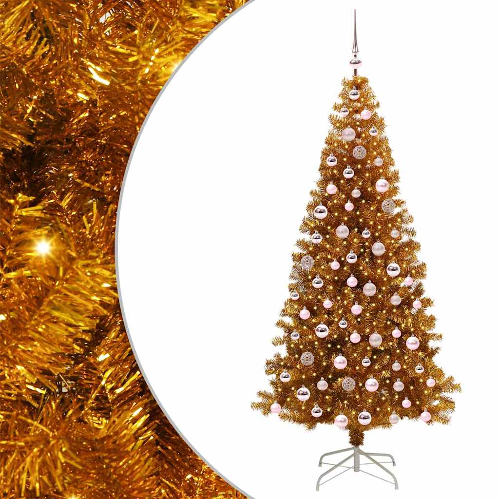 Christmas Tree with LED Light Gold 210 cm PET and Steel