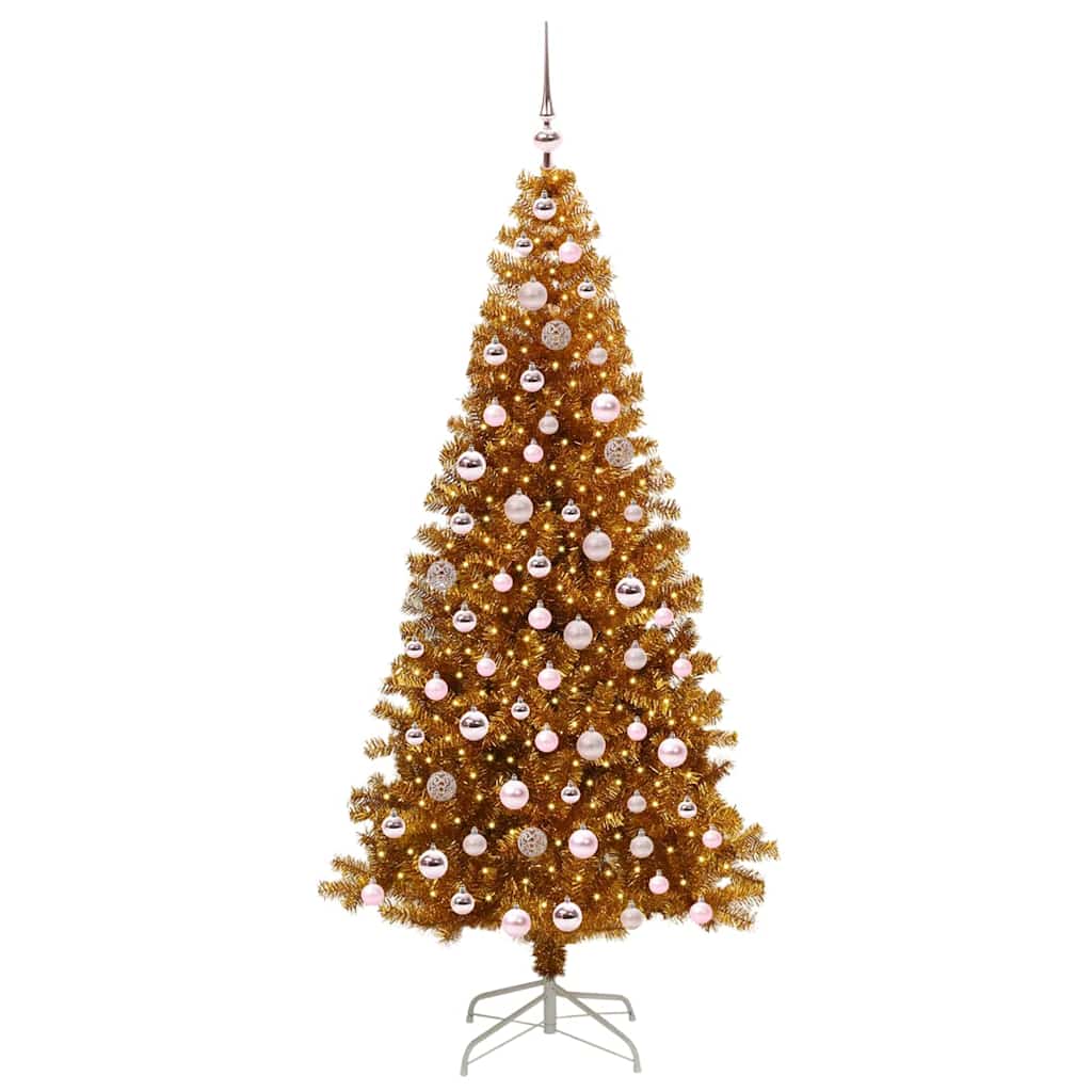 Christmas Tree with LED Light Gold 210 cm PET and Steel