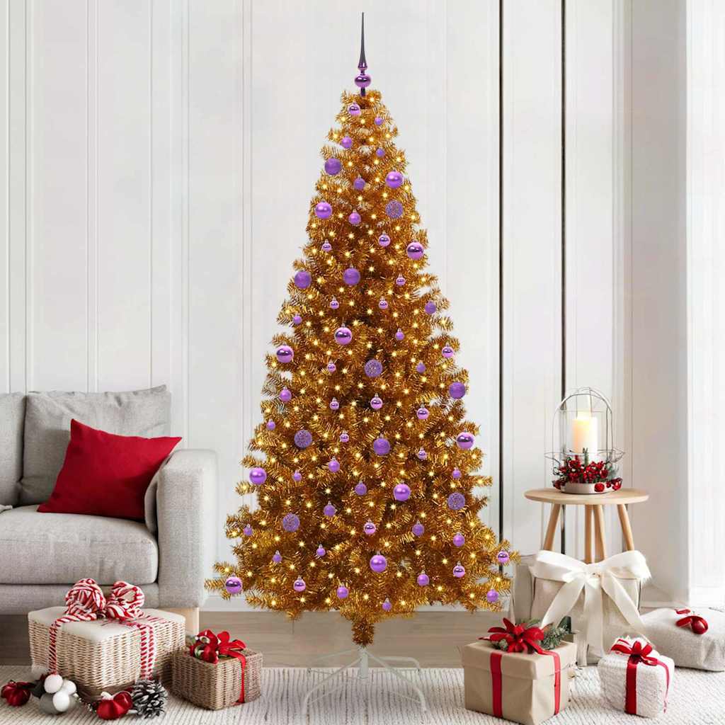 Christmas Tree with LED Light Gold 210 cm PET and Steel