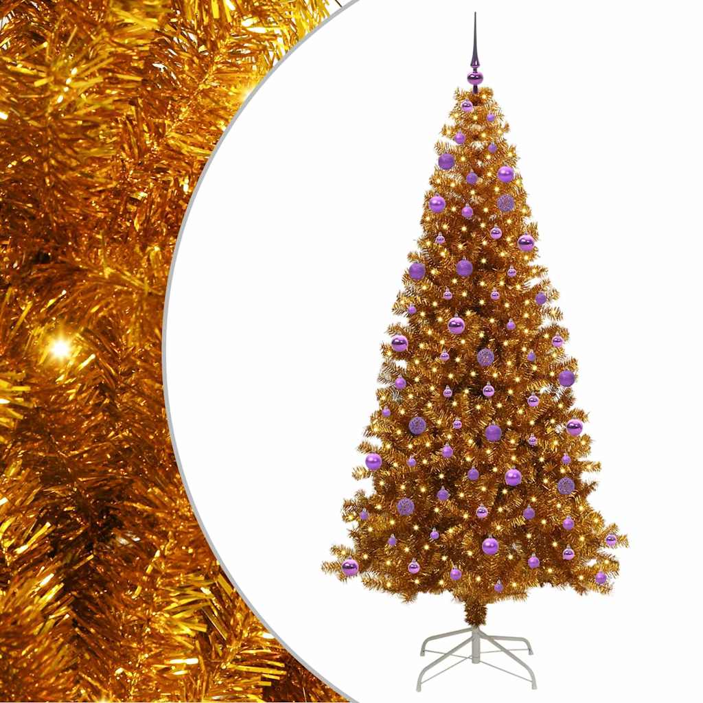 Christmas Tree with LED Light Gold 210 cm PET and Steel