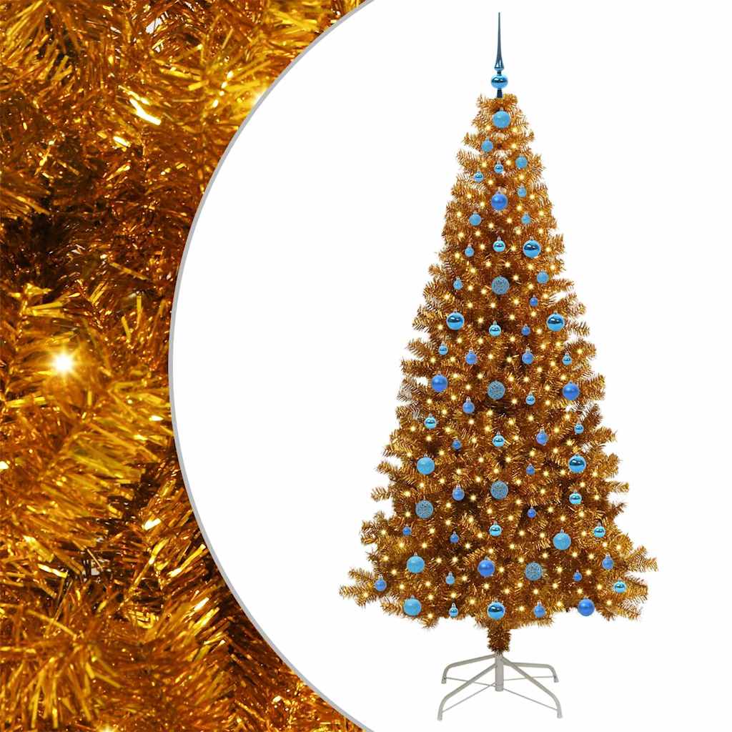 Christmas Tree with LED Light Gold 210 cm PET and Steel