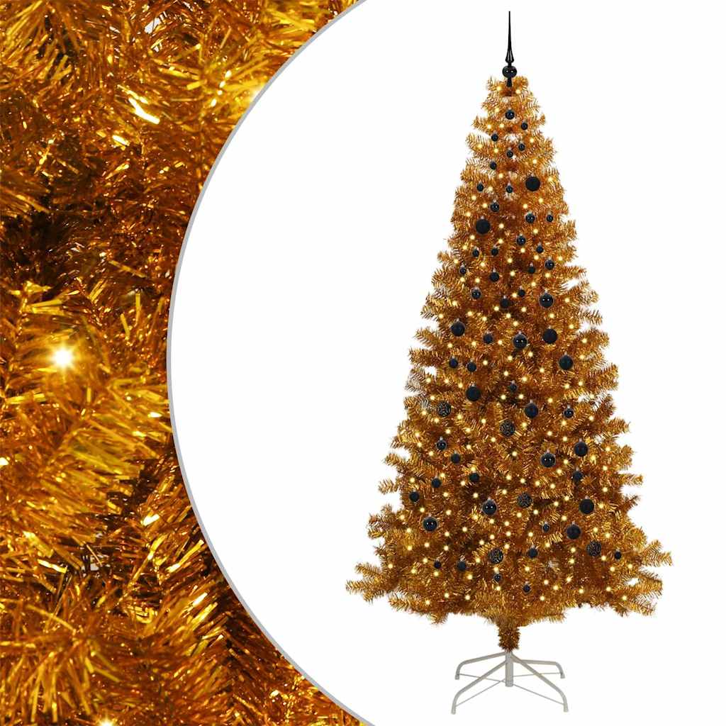 Christmas Tree with LED Light Gold 240 cm PET and Steel