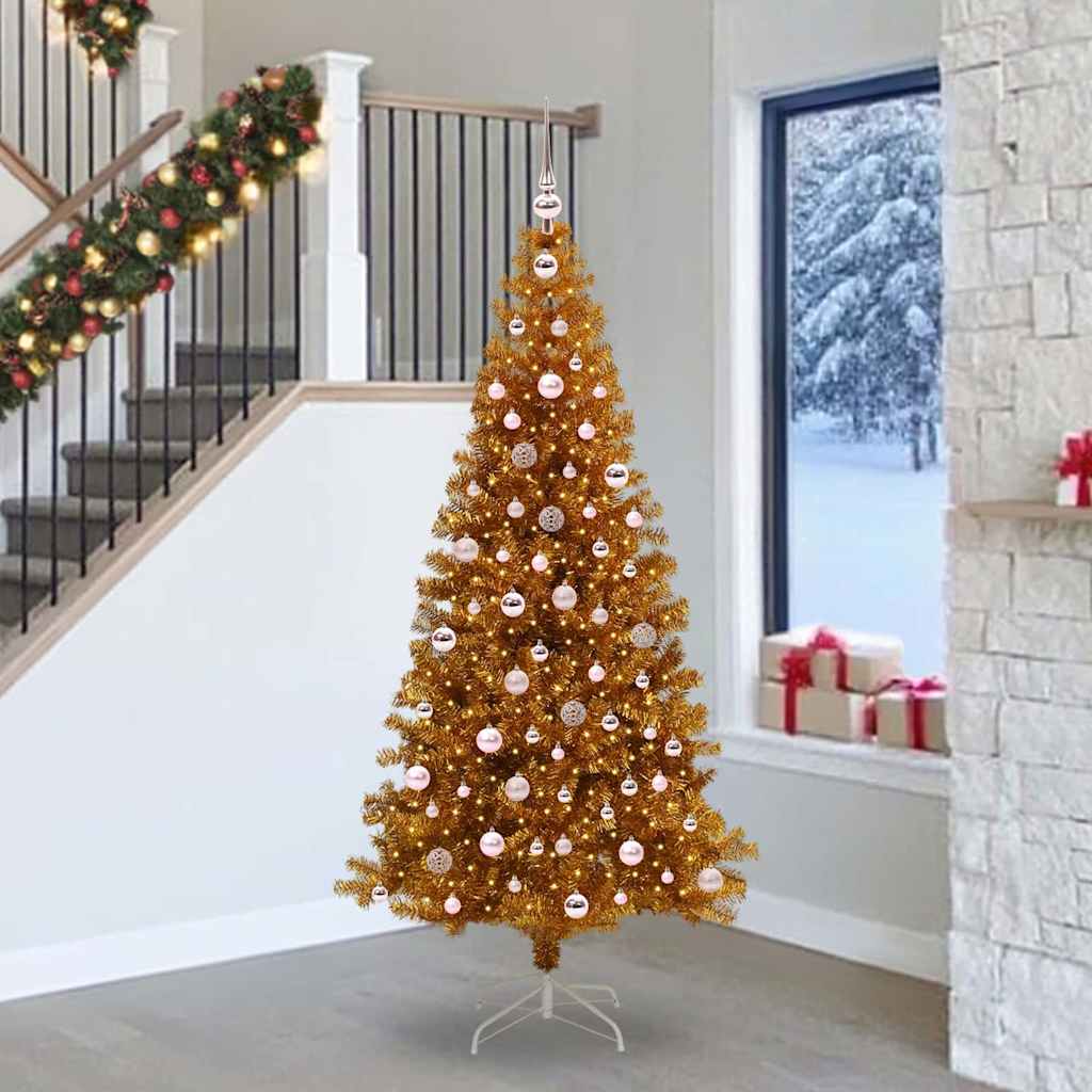 Christmas Tree with LED Light Gold 240 cm PET and Steel