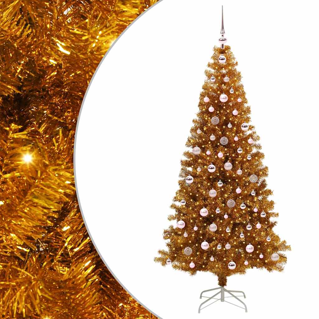 Christmas Tree with LED Light Gold 240 cm PET and Steel
