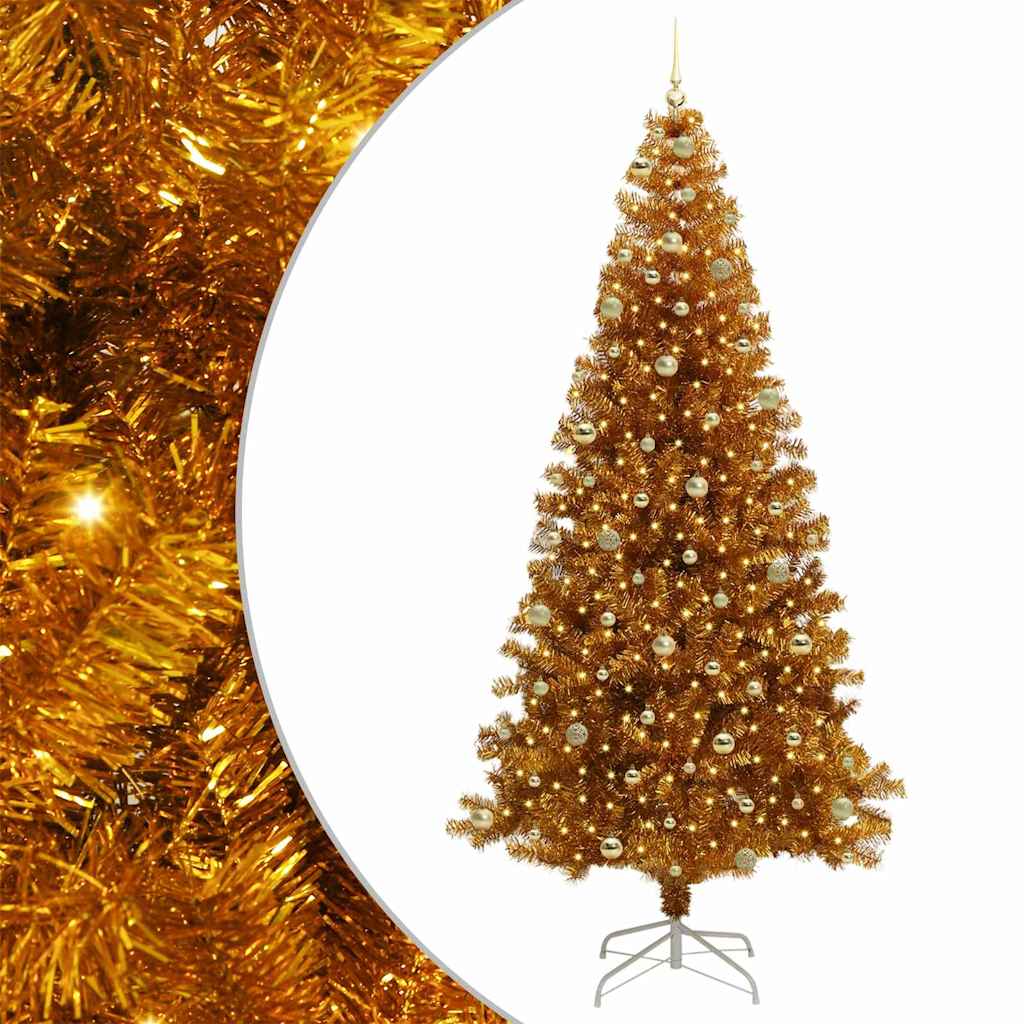 Christmas Tree with LED Light Gold 240 cm PET and Steel