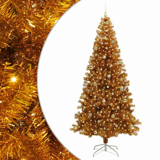 Christmas Tree with LED Light Gold 240 cm PET and Steel