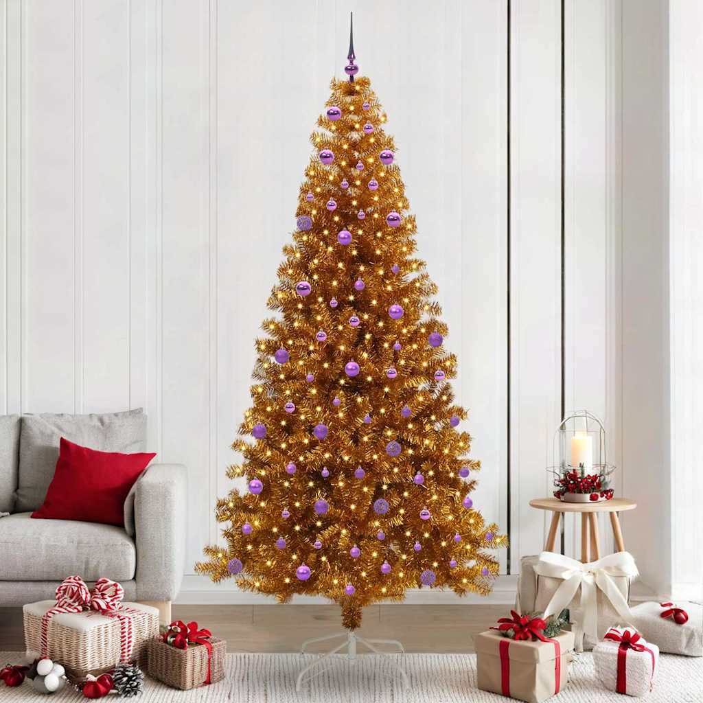 Christmas Tree with LED Light Gold 240 cm PET and Steel