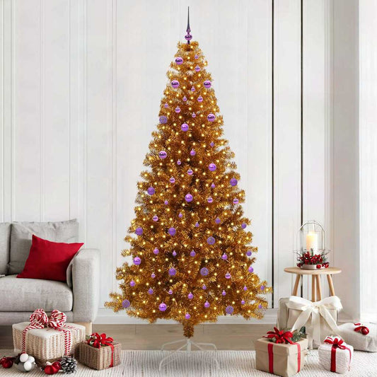 Christmas Tree with LED Light Gold 240 cm PET and Steel