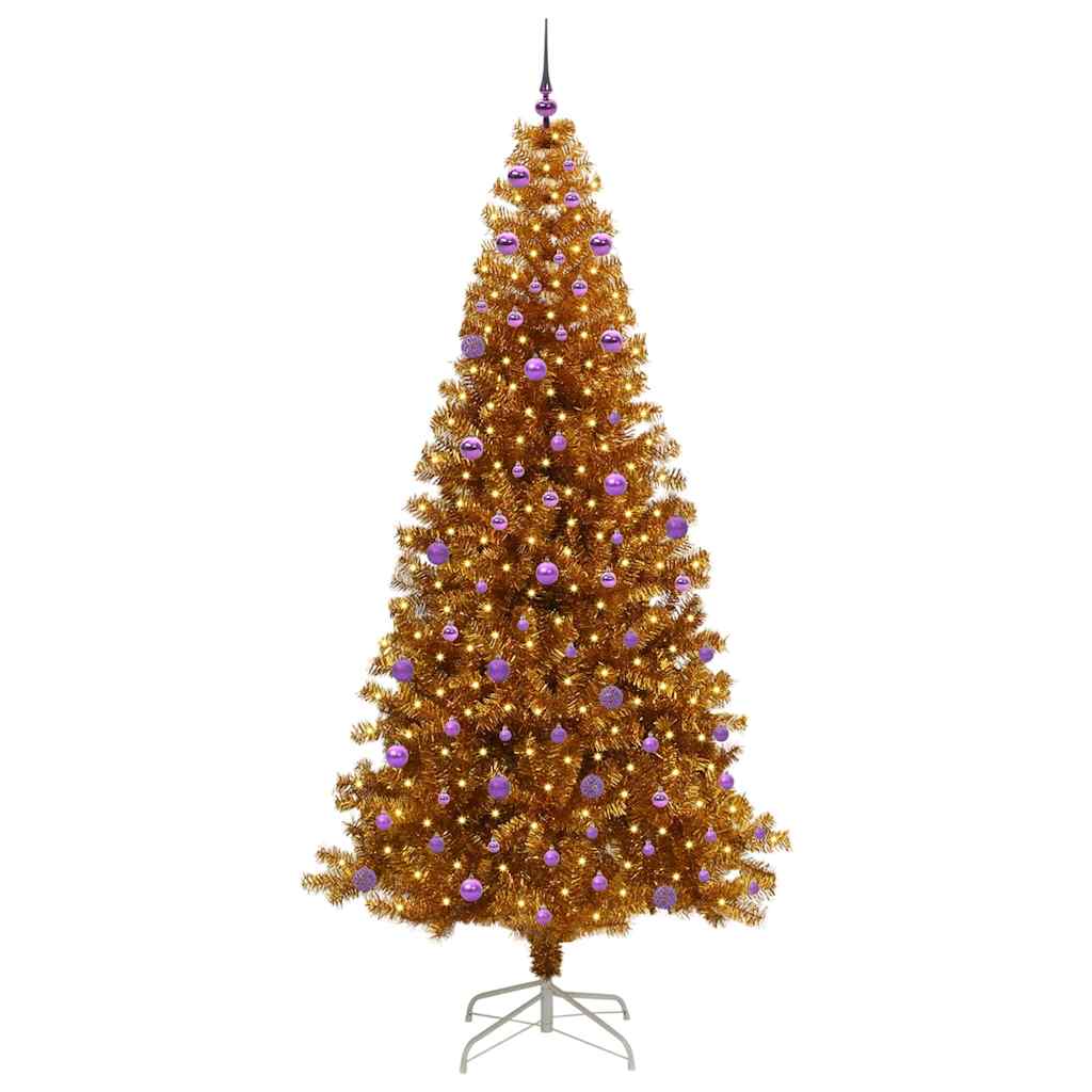 Christmas Tree with LED Light Gold 240 cm PET and Steel
