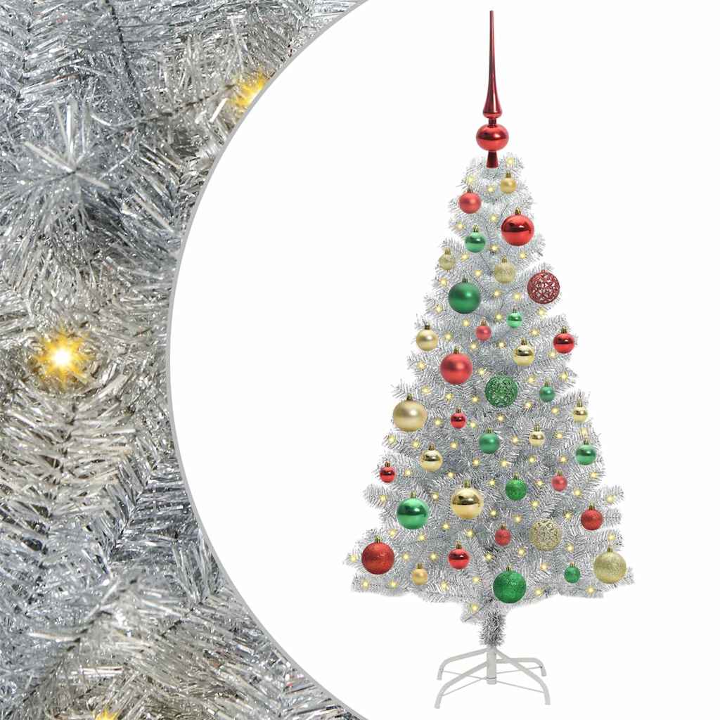 Christmas Tree with LED Light Silver 120 cm PET and Steel