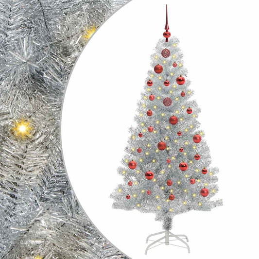 Christmas Tree with LED Light Silver 150 cm PET and Steel