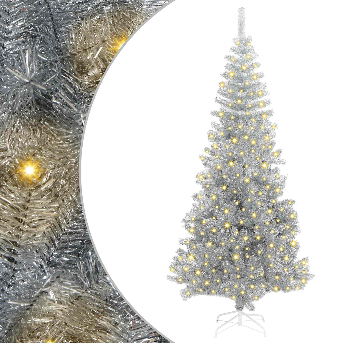 Christmas Tree with LED Light Silver 180 cm PET and Steel