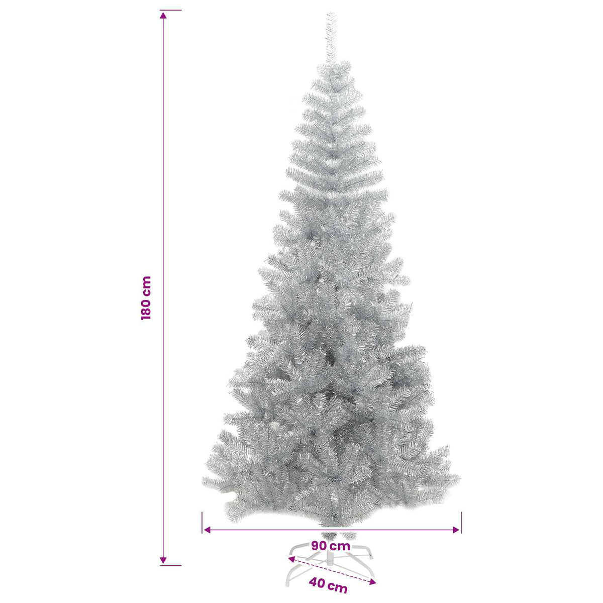 Christmas Tree with LED Light Silver 180 cm PET and Steel