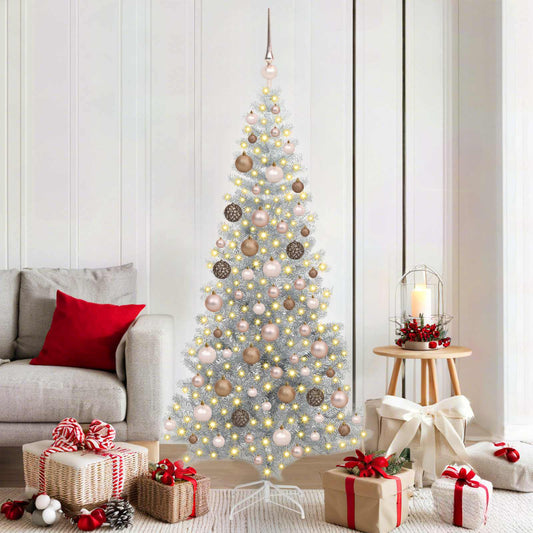 Christmas Tree with LED Light Silver 180 cm PET and Steel