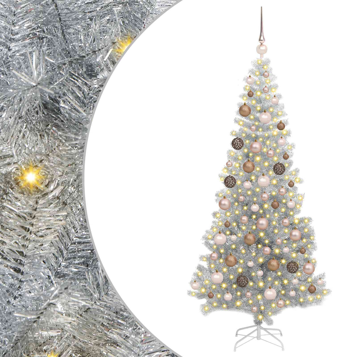 Christmas Tree with LED Light Silver 180 cm PET and Steel
