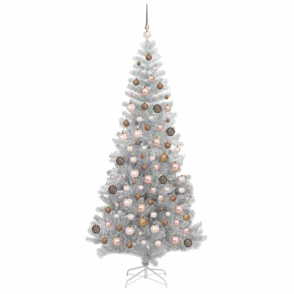 Christmas Tree with LED Light Silver 180 cm PET and Steel
