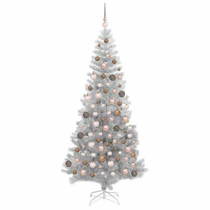 Christmas Tree with LED Light Silver 180 cm PET and Steel