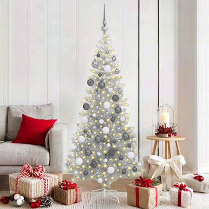 Christmas Tree with LED Light Silver 180 cm PET and Steel