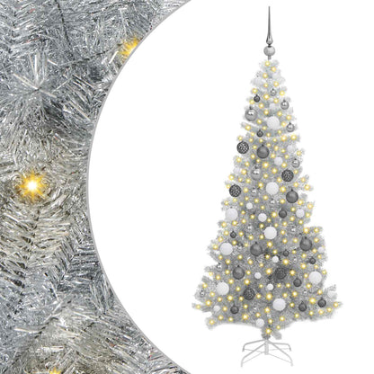Christmas Tree with LED Light Silver 180 cm PET and Steel