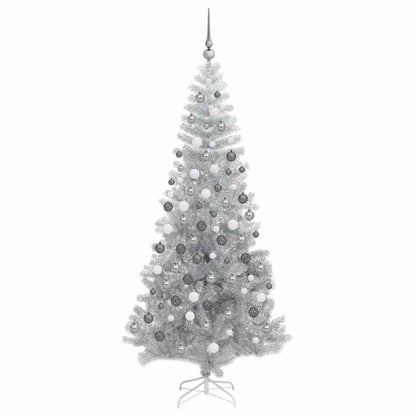 Christmas Tree with LED Light Silver 180 cm PET and Steel
