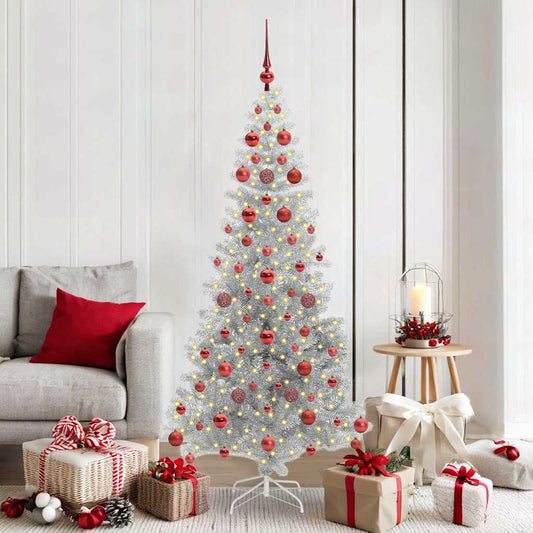 Christmas Tree with LED Light Silver 180 cm PET and Steel