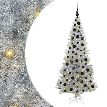 Christmas Tree with LED Light Silver 180 cm PET and Steel