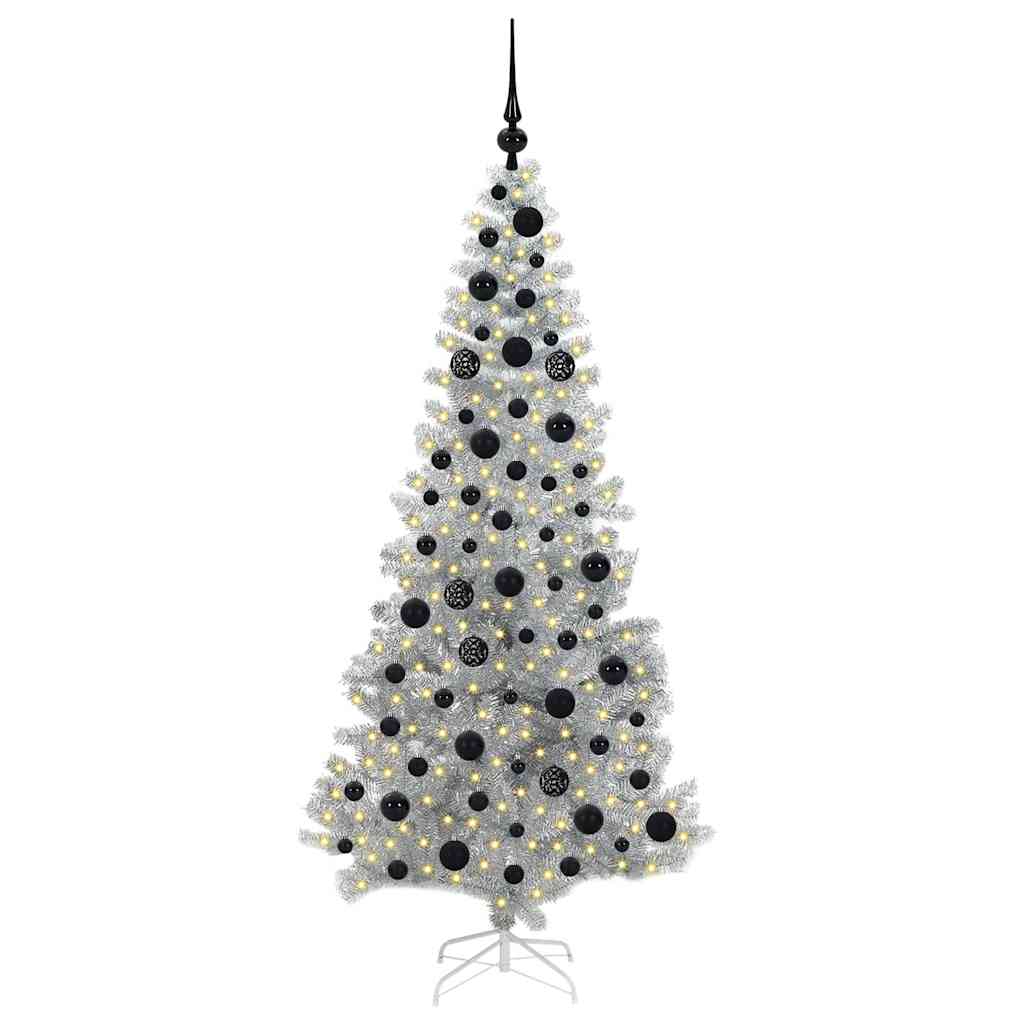 Christmas Tree with LED Light Silver 180 cm PET and Steel