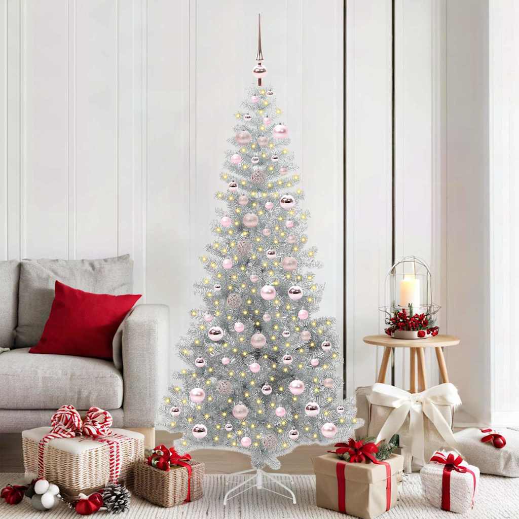 Christmas Tree with LED Light Silver 180 cm PET and Steel