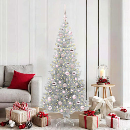 Christmas Tree with LED Light Silver 180 cm PET and Steel