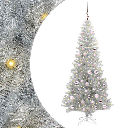 Christmas Tree with LED Light Silver 180 cm PET and Steel