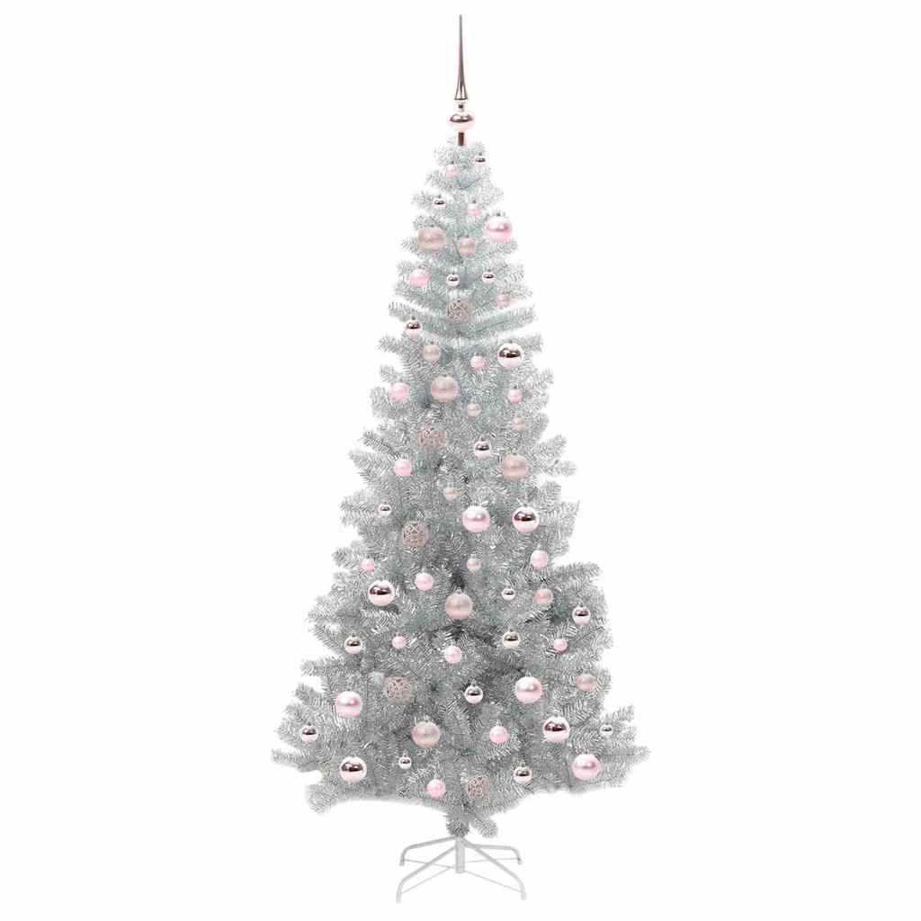 Christmas Tree with LED Light Silver 180 cm PET and Steel