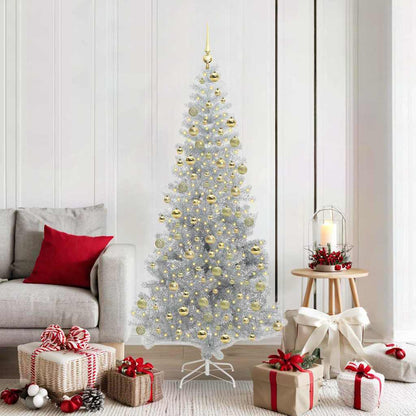 Christmas Tree with LED Light Silver 180 cm PET and Steel