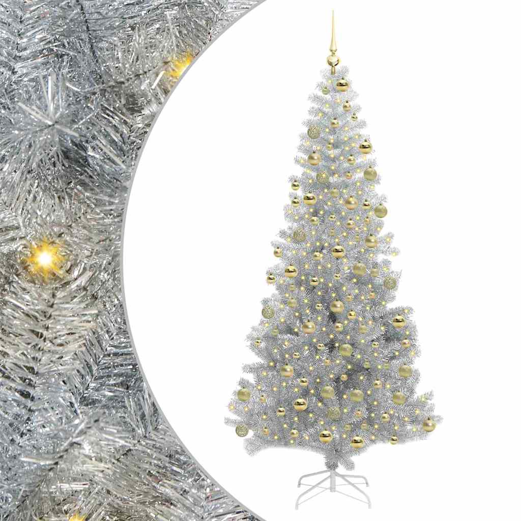Christmas Tree with LED Light Silver 180 cm PET and Steel