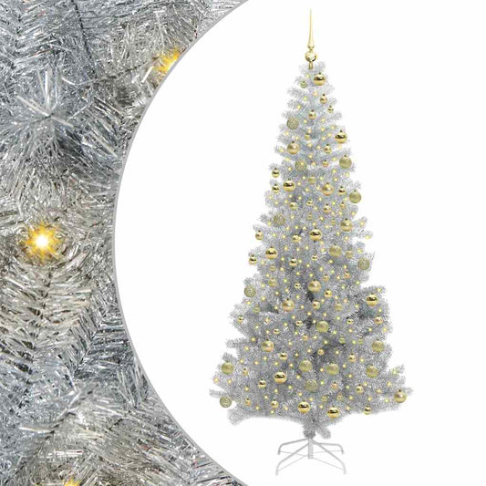 Christmas Tree with LED Light Silver 180 cm PET and Steel