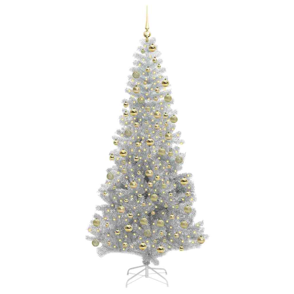 Christmas Tree with LED Light Silver 180 cm PET and Steel