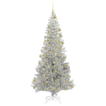 Christmas Tree with LED Light Silver 180 cm PET and Steel