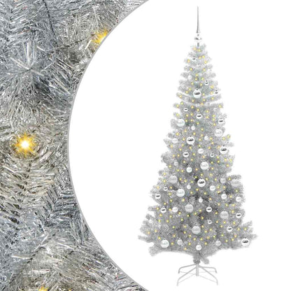 Christmas Tree with LED Light Silver 180 cm PET and Steel