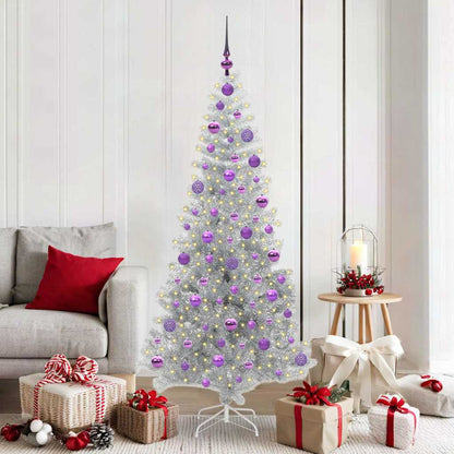 Christmas Tree with LED Light Silver 180 cm PET and Steel