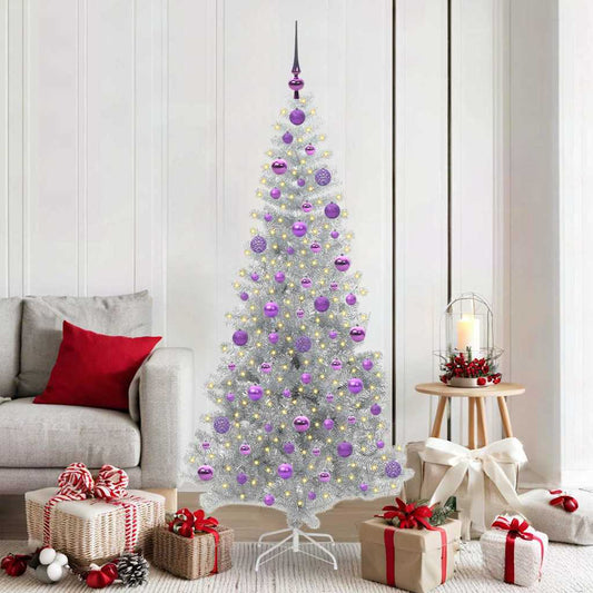 Christmas Tree with LED Light Silver 180 cm PET and Steel