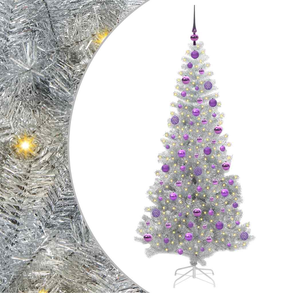 Christmas Tree with LED Light Silver 180 cm PET and Steel